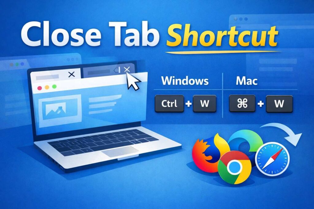 Close tab shortcut for Windows and Mac browsers using keyboard keys