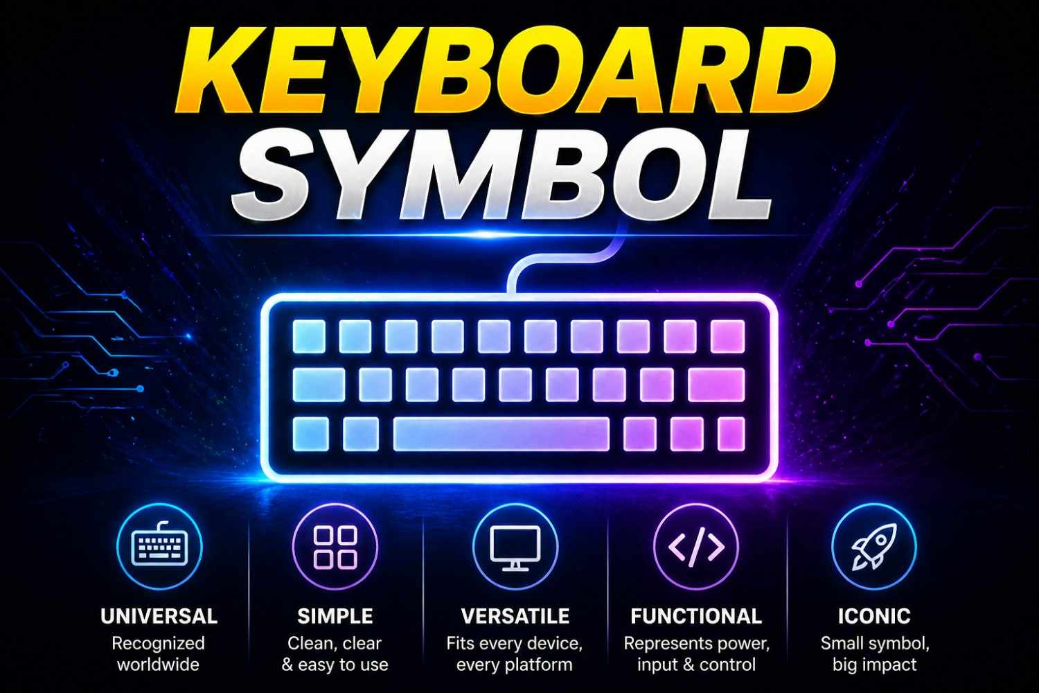 Keyboard symbol image with glowing icon representing input device, typing, and computer control