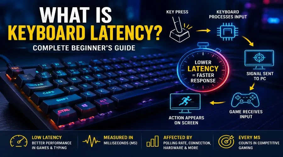 Keyboard latency diagram showing the path from key press to on-screen action