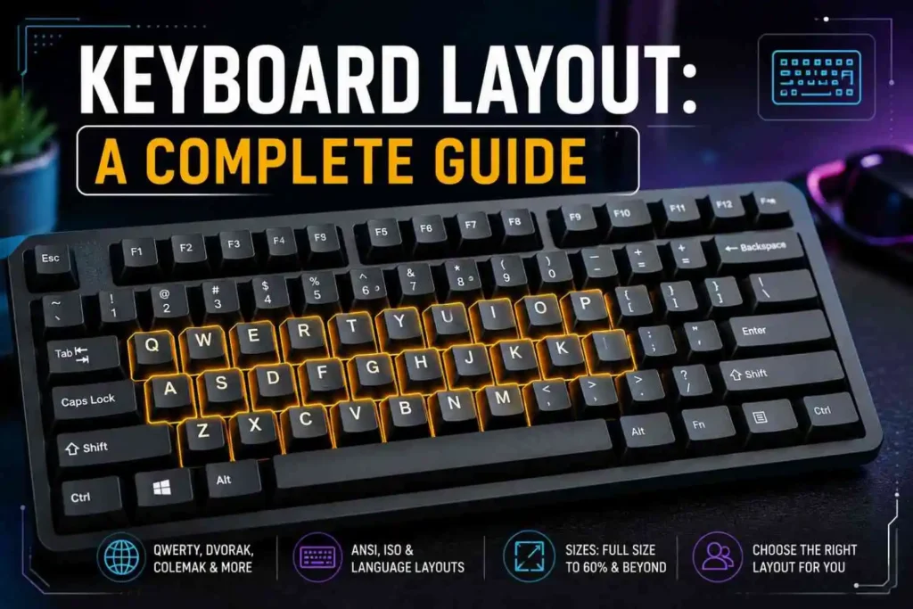 Keyboard Layout guide featuring a modern QWERTY keyboard