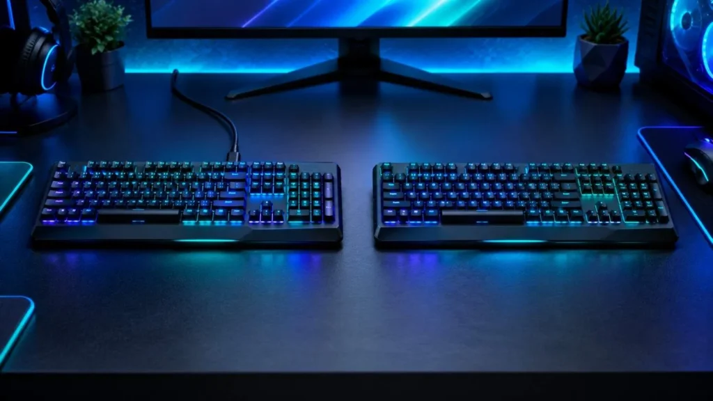 Wired and wireless gaming keyboards compared on gaming desks