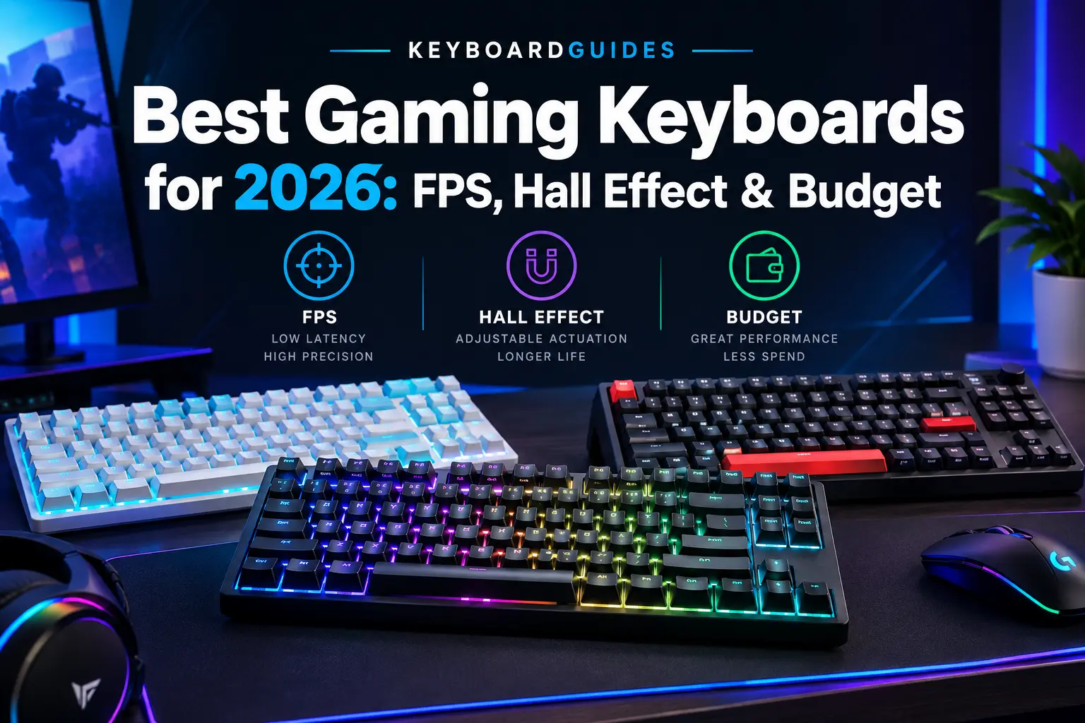 Best gaming keyboards for 2026 featuring FPS, Hall Effect, and budget options with RGB backlighting.